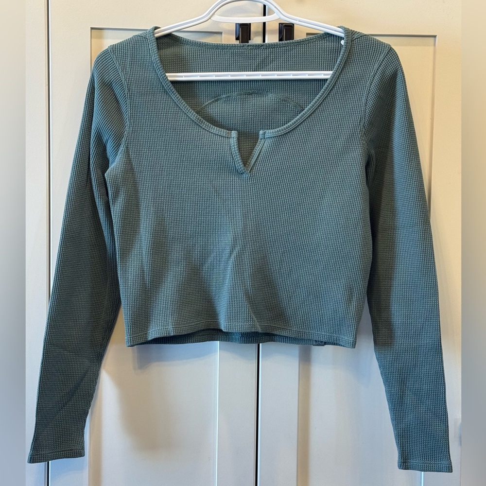 Lululemon Waffle-Knit Long Sleeve Crop Top - Sage Green